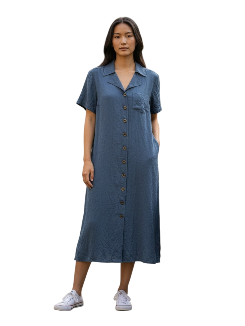 karin stevens Navy Button-Front Short-Sleeve Midi Dress - Picture 4 of 10